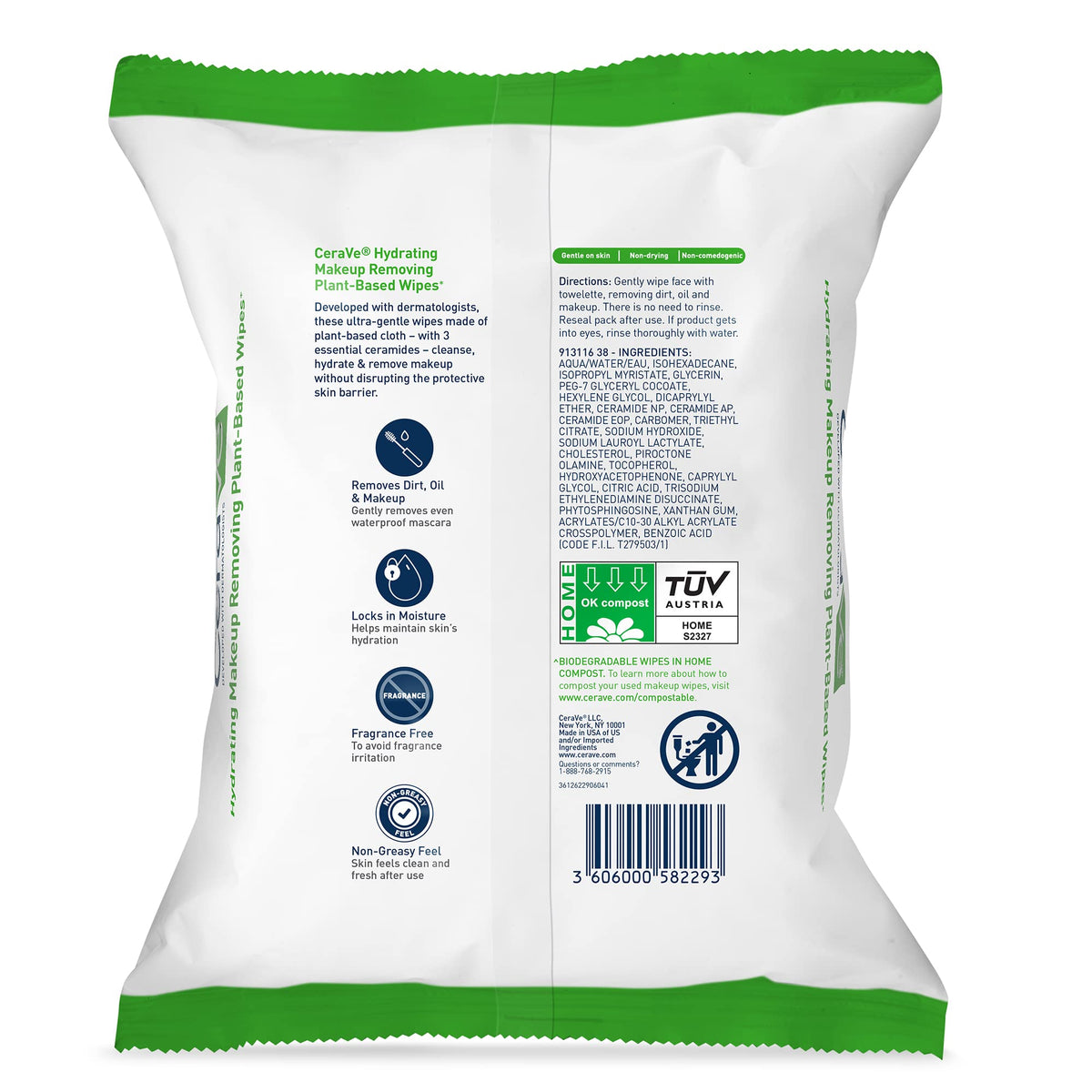 CeraVe wipe texture close-up displaying plant-based fibers and gentle feel