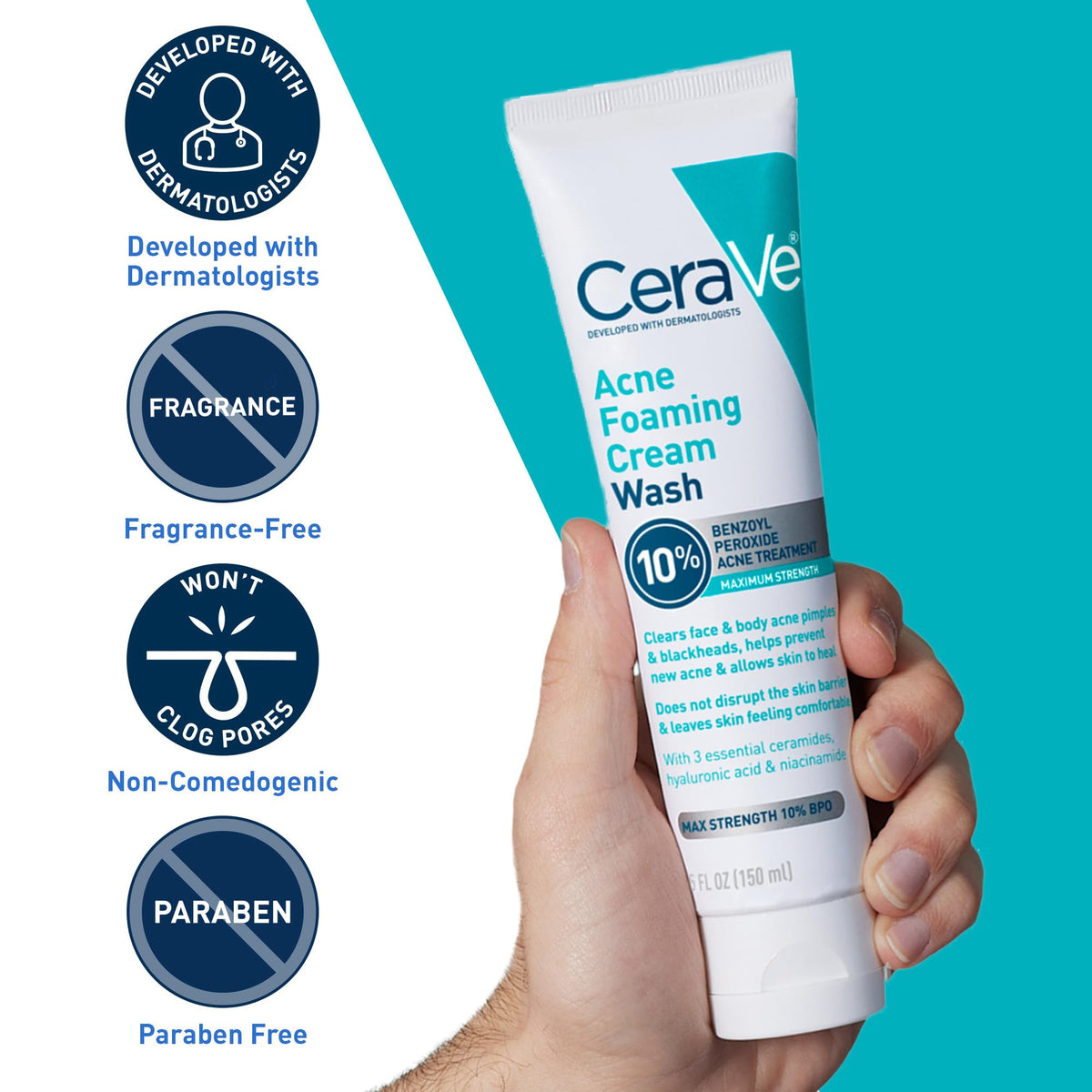 CeraVe tube held in hand showing user-friendly dispensing