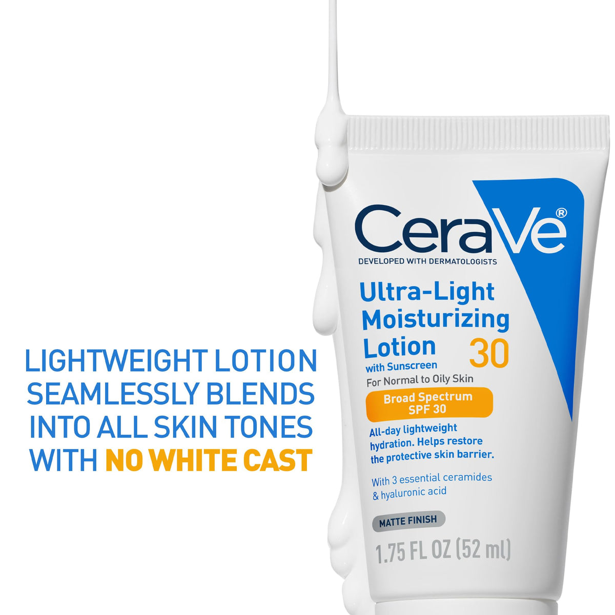CeraVe lotion texture dispensed on finger for lightweight hydration