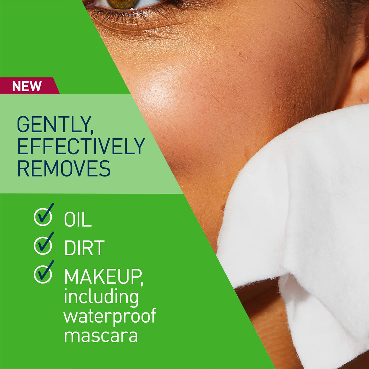 CeraVe wipe removing eye makeup to demonstrate gentle, effective cleansing