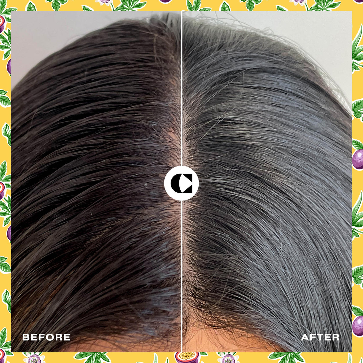 Ceremonia before and after on fine hair illustrating added lift and no residue