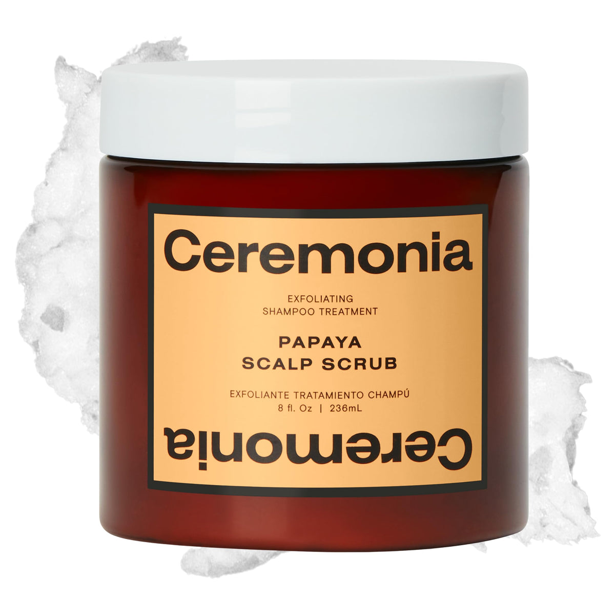 Ceremonia front packaging showing papaya scalp scrub for clear scalp