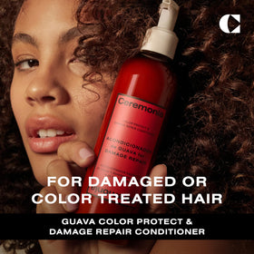 Ceremonia label close-up highlighting ingredients and protective benefits