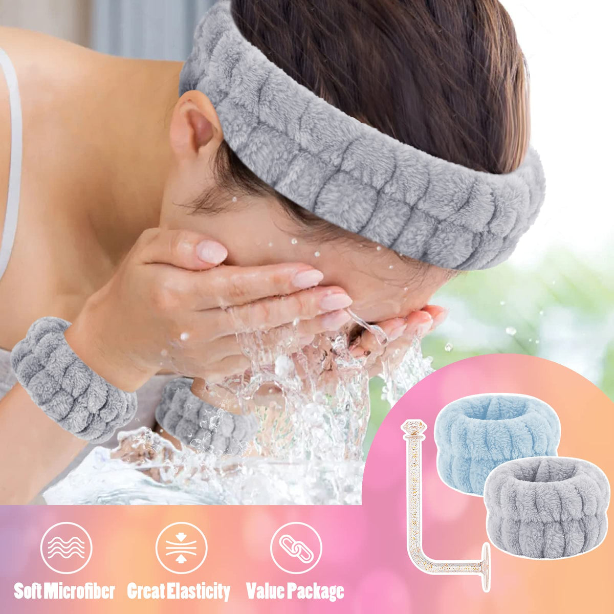 CERETIA wristband detail highlighting elastic stretch and secure absorbency benefit