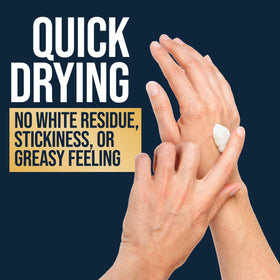 Applying Certain Dri to palms demonstrating simple nighttime routine and dry-hands benefit