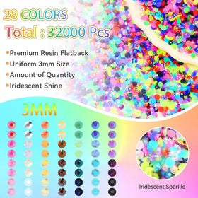 CESUSME close-up of 3mm colorful resin gems highlighting vibrant sparkle