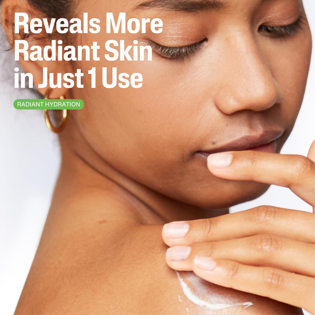 Applying Cetaphil lotion on forearm to demonstrate smooth absorption and glow