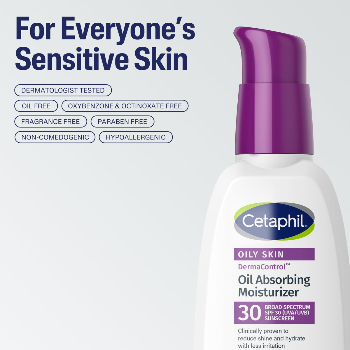 Cetaphil applied to cheek before and after — reduced shine and smoother look