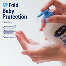 Cetaphil pump and label detail highlighting hypoallergenic formula and safe ingredients