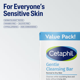 Cetaphil bar resting on draining dish to keep bar dry and long-lasting