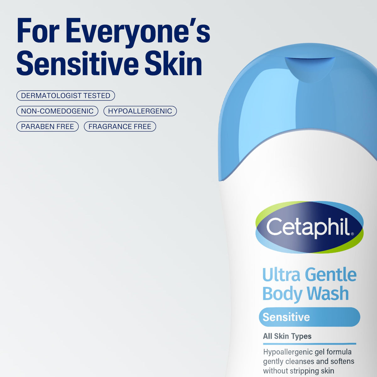 Cetaphil bottle beside hand for scale showing travel‑friendly size
