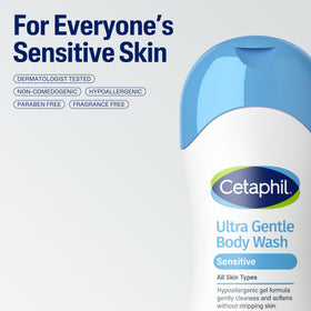 Cetaphil bottle beside hand for scale showing travel‑friendly size