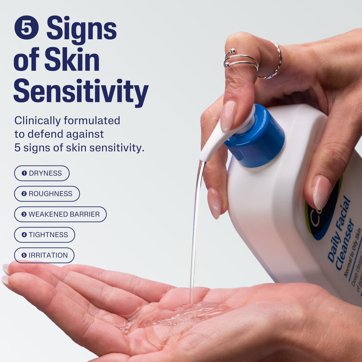 Cetaphil pump action dispensing cleanser, convenient controlled amount benefit
