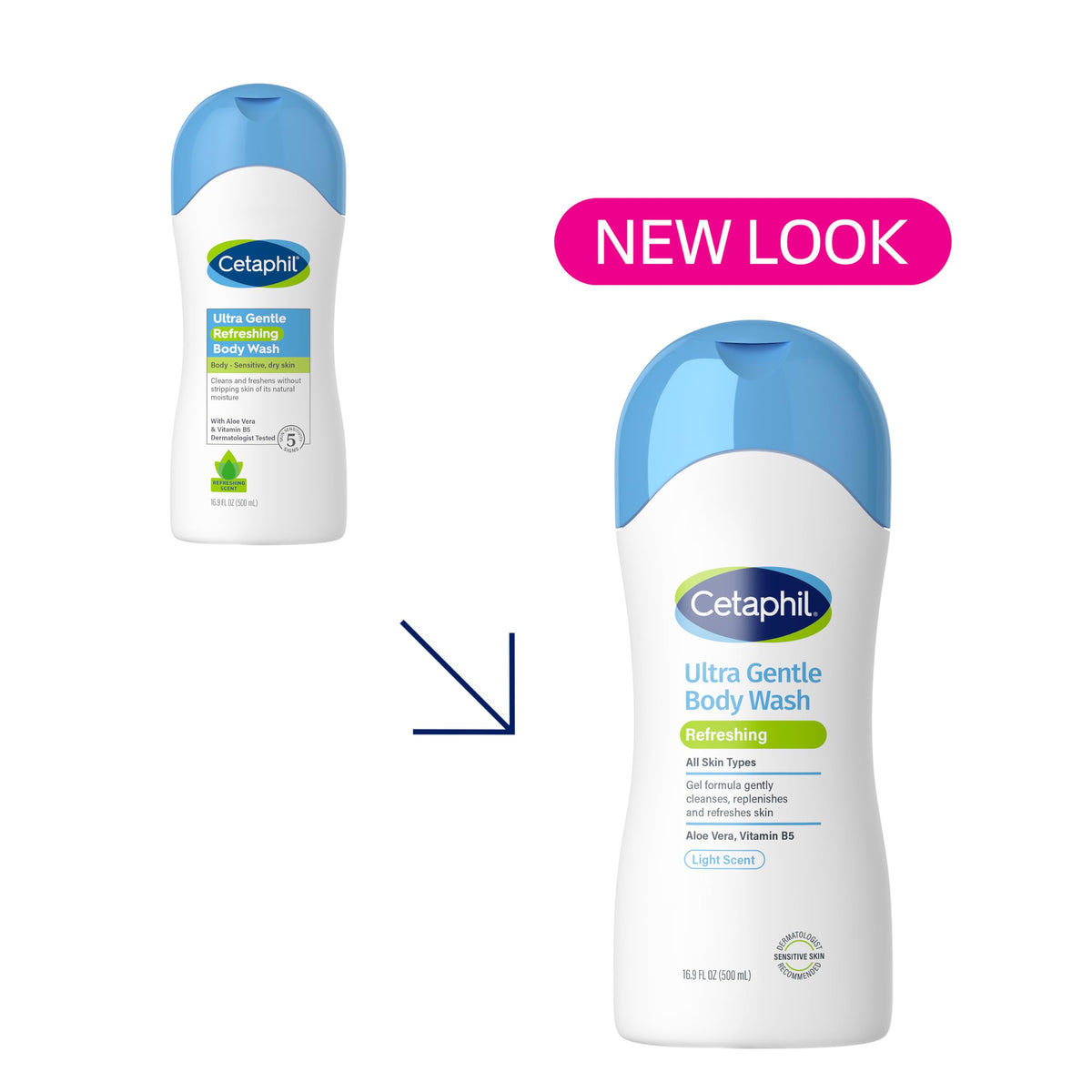 Cetaphil pump and label close-up highlighting easy dispensing benefit
