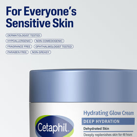 Cetaphil cream applied to cheek for visible hydration benefit