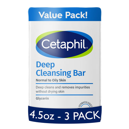 Cetaphil deep cleansing bar front packaging showing clean design and benefits