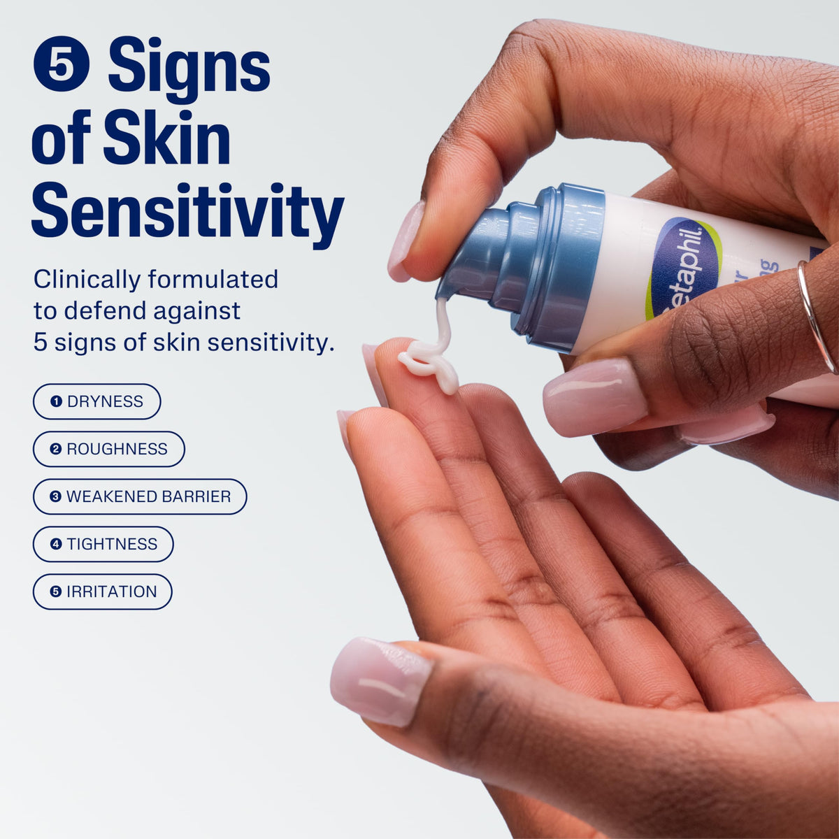Cetaphil dispensing a clear serum drop demonstrating easy, controlled application