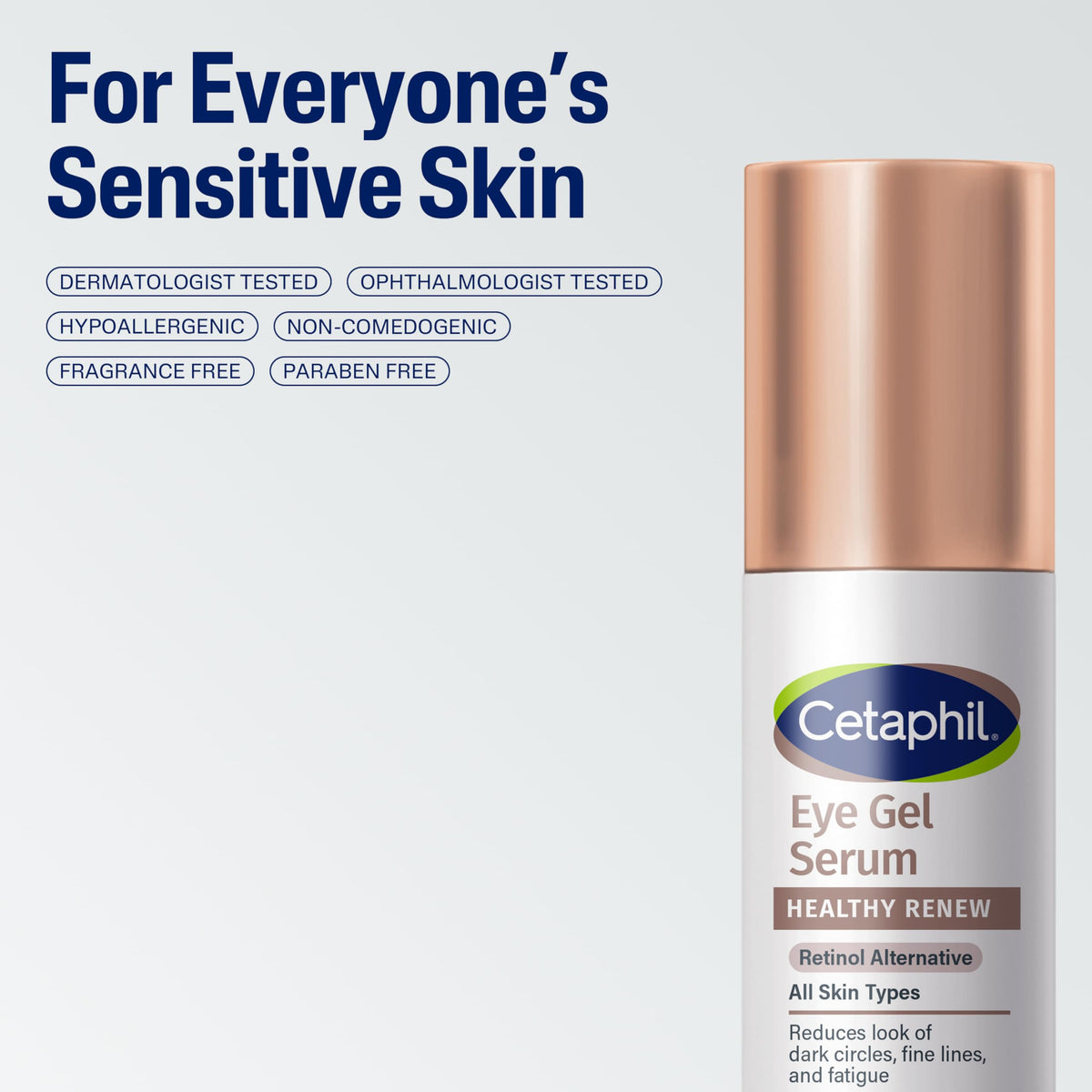 Cetaphil applying gel under eye demonstrating reduced crepe and smoothing