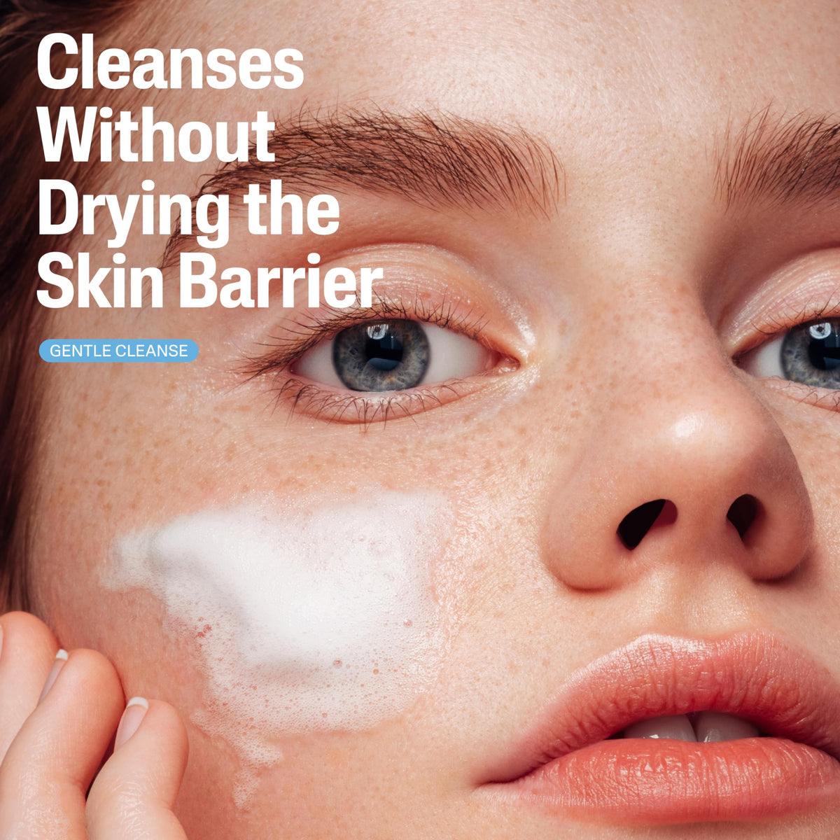 Cetaphil foam texture closeup revealing creamy lather that hydrates skin