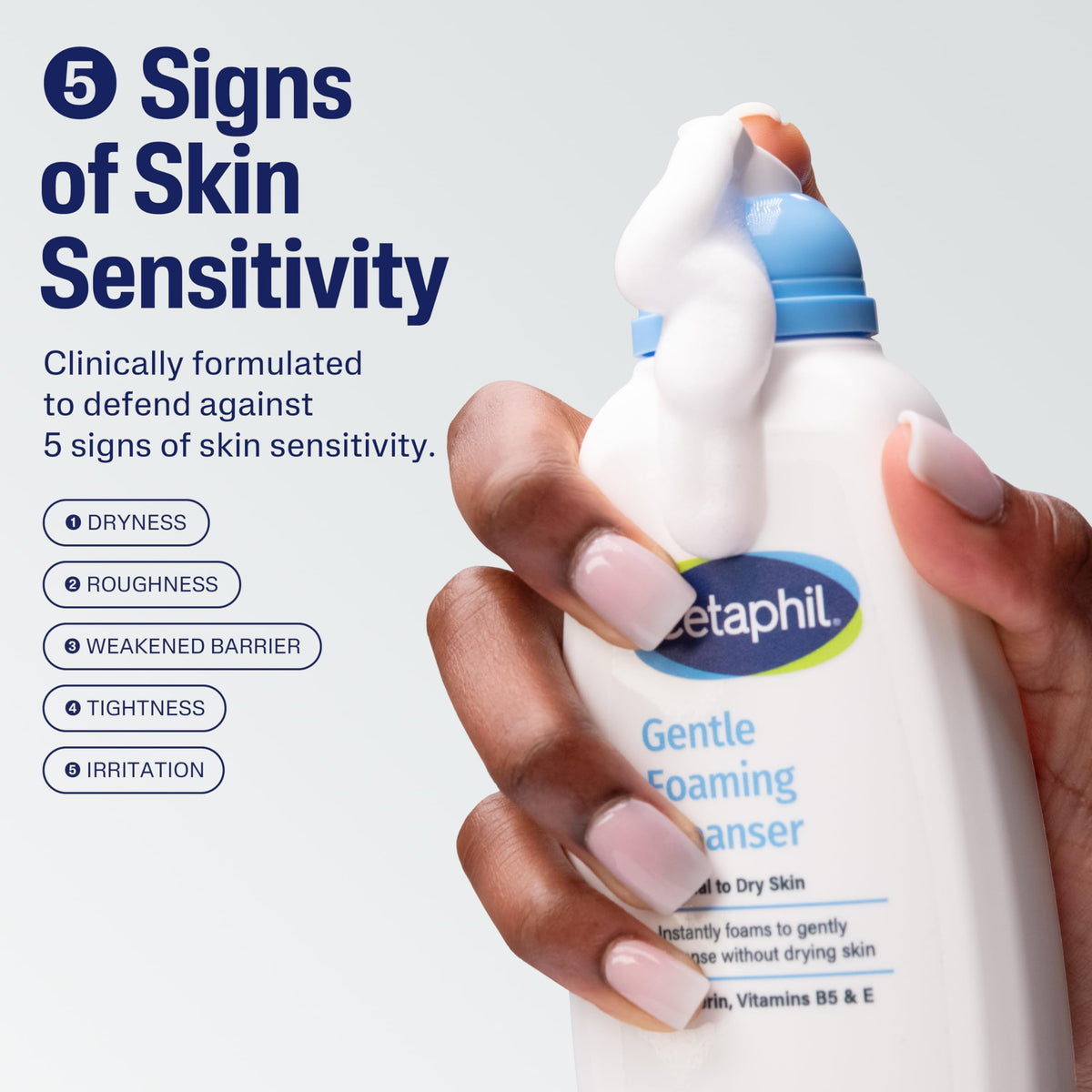 Cetaphil foam texture on hand demonstrating soft lather and mild cleanse