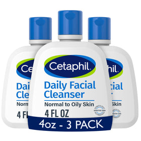 Cetaphil front packaging showing three 4 oz tubes and clear benefits