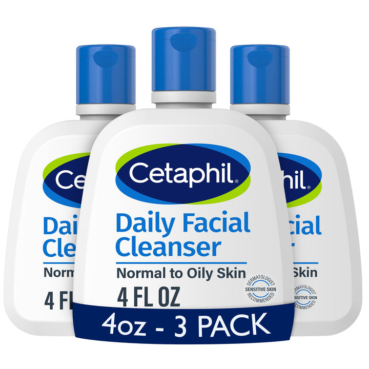 Cetaphil front packaging showing three 4 oz tubes and clear benefits