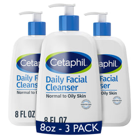 Cetaphil front packaging showing 8 oz bottle and three pack benefits