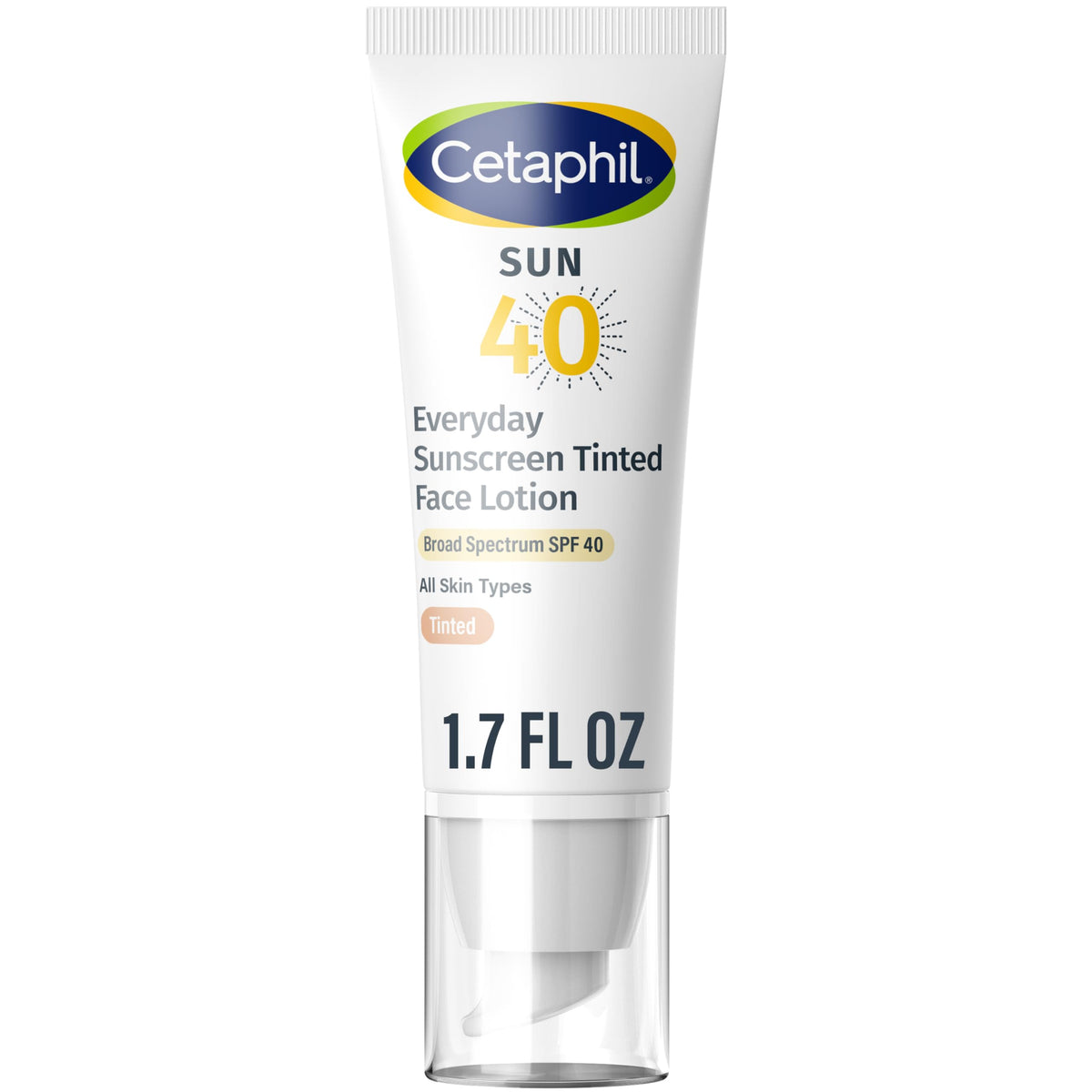 Cetaphil front packaging showing tinted SPF 40 for easy identification and protection