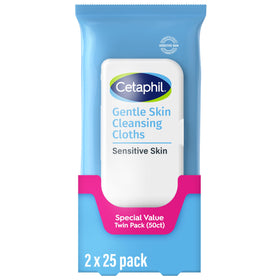 Cetaphil front packaging showing twin tubs and 50-count label for easy stocking