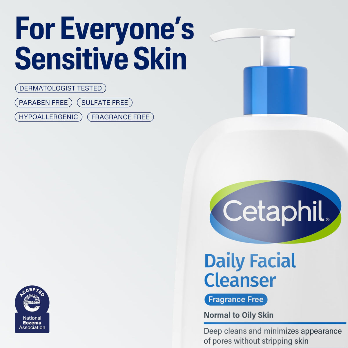 Cetaphil being pumped into hand demonstrating easy foaming and cleansing benefit