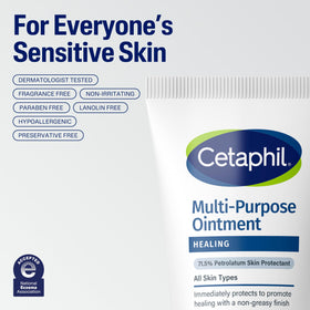 Tub of Cetaphil healing ointment held in hand showing 12 oz size and value
