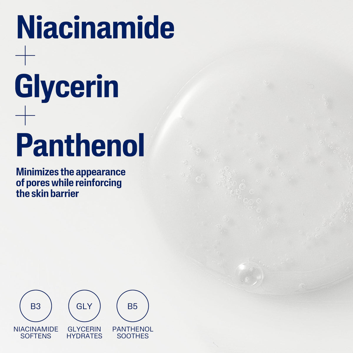 Cetaphil ingredient trio visual highlighting glycerin panthenol niacinamide benefits
