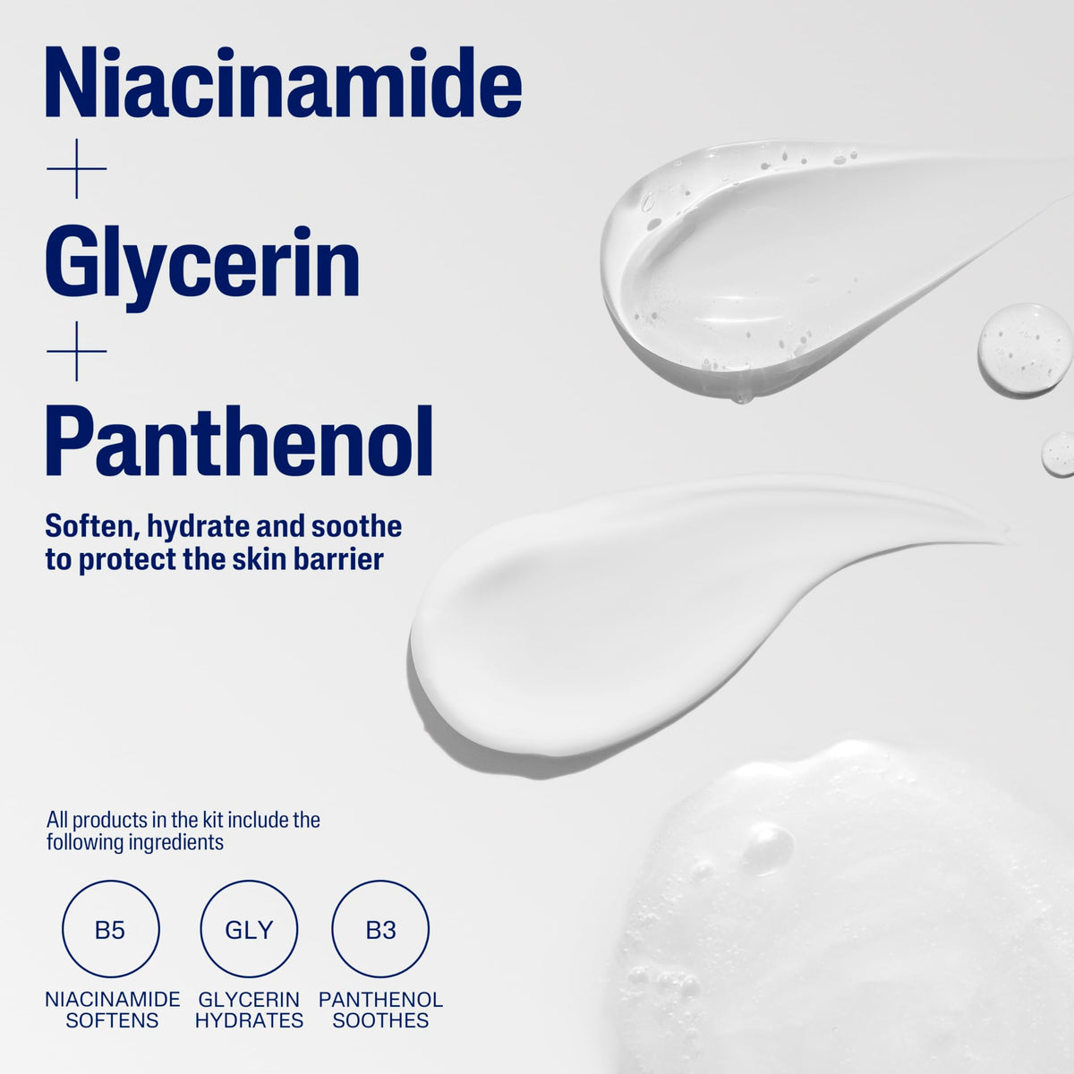 Cetaphil ingredients panel highlighting niacinamide and glycerin, barrier-support benefit