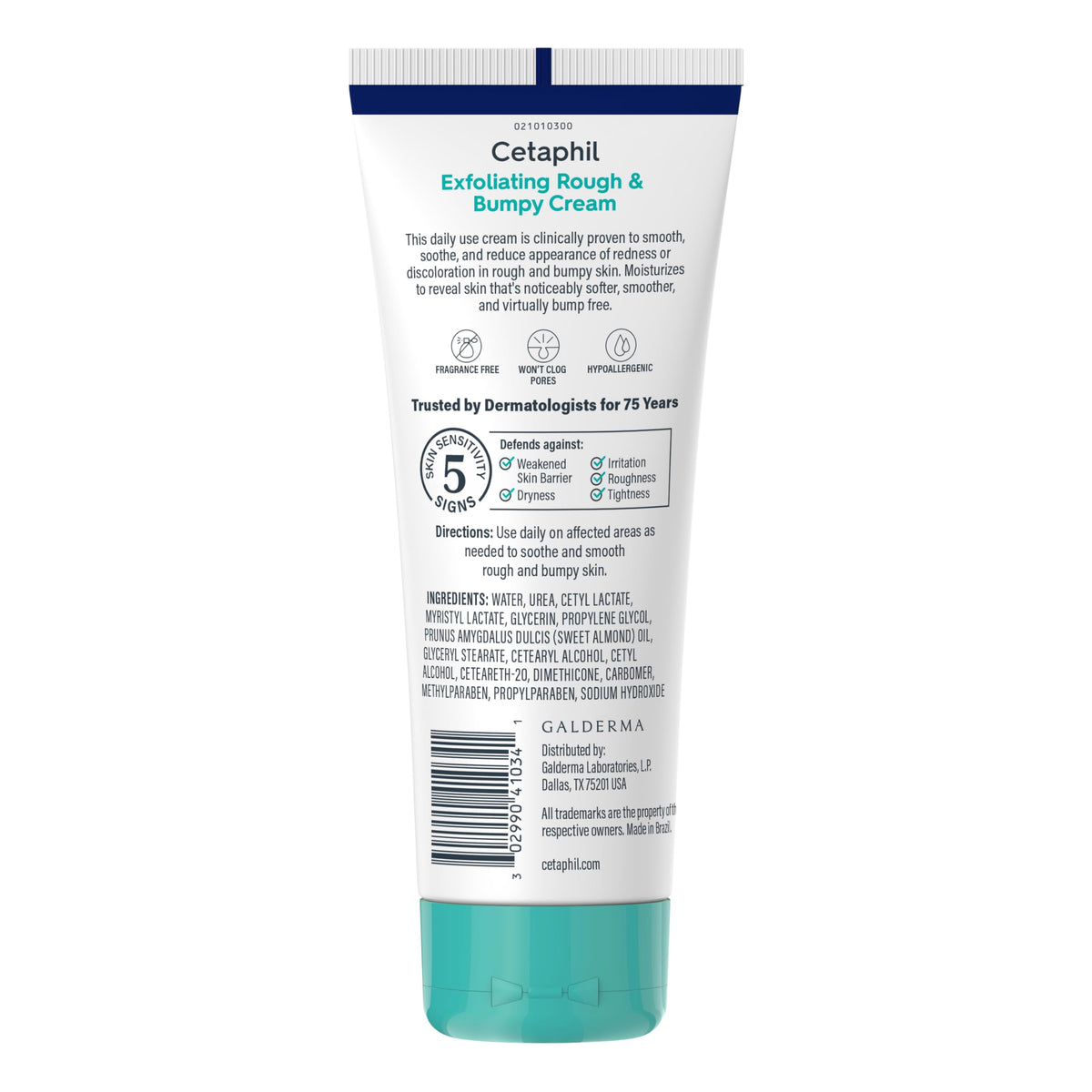 Cetaphil label close-up noting fragrance-free and hypoallergenic benefits