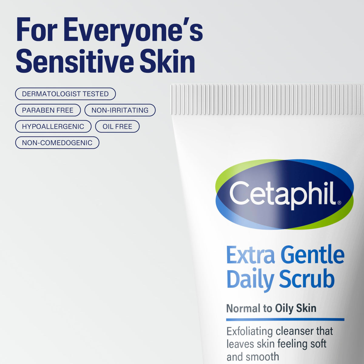 Cetaphil product label close-up highlighting ingredients and dermatologist testing