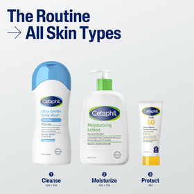 Cetaphil label closeup showing aloe and vitamin B5 for soothing