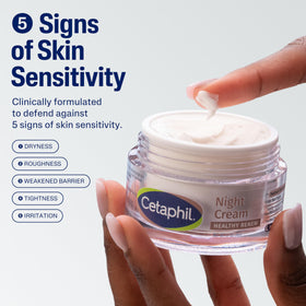 Cetaphil night cream texture close-up illustrating creamy hydration feel