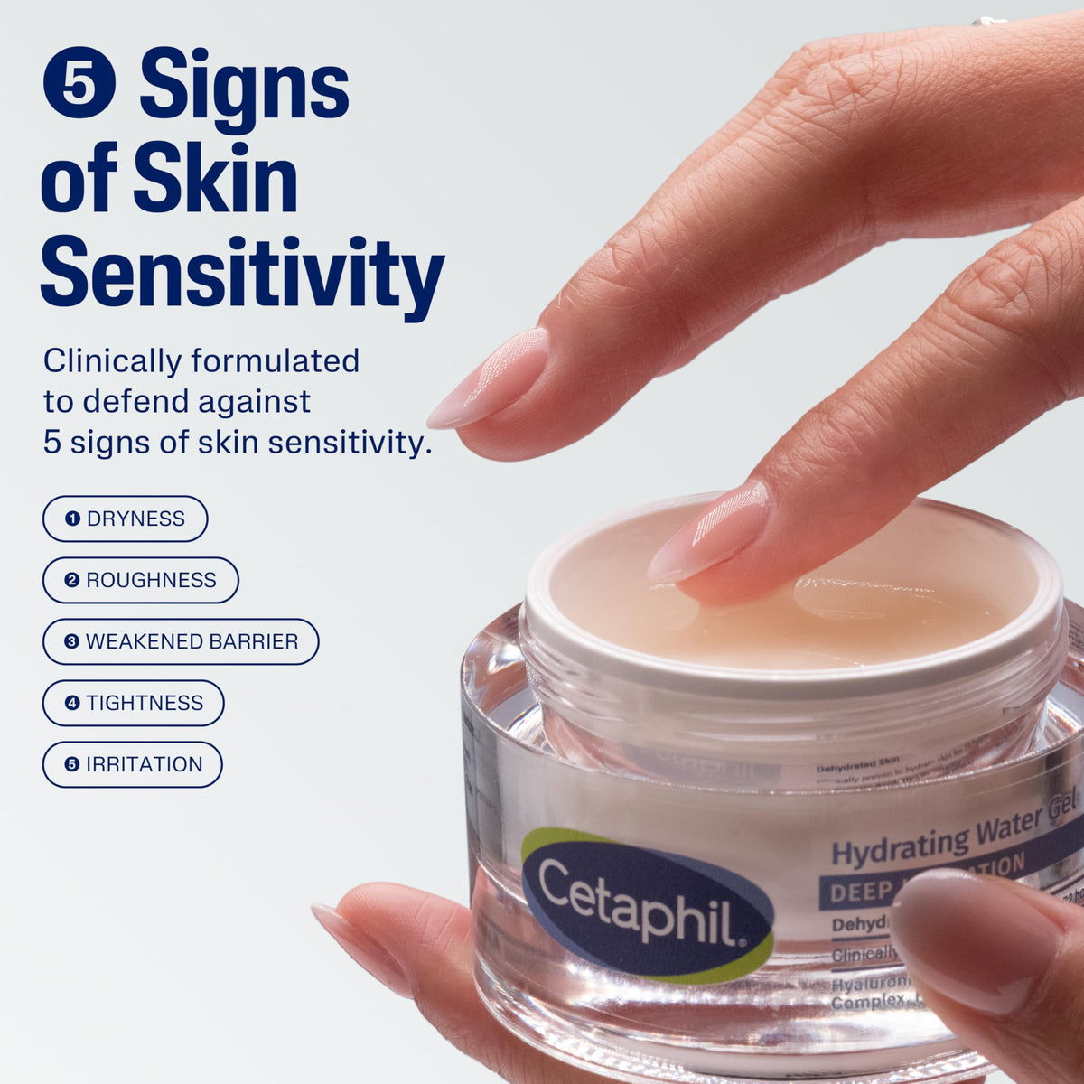 Cetaphil open jar revealing lightweight gel texture and cooling feel