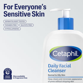 Cetaphil flip-top cap detail showing leak-resistant travel benefit