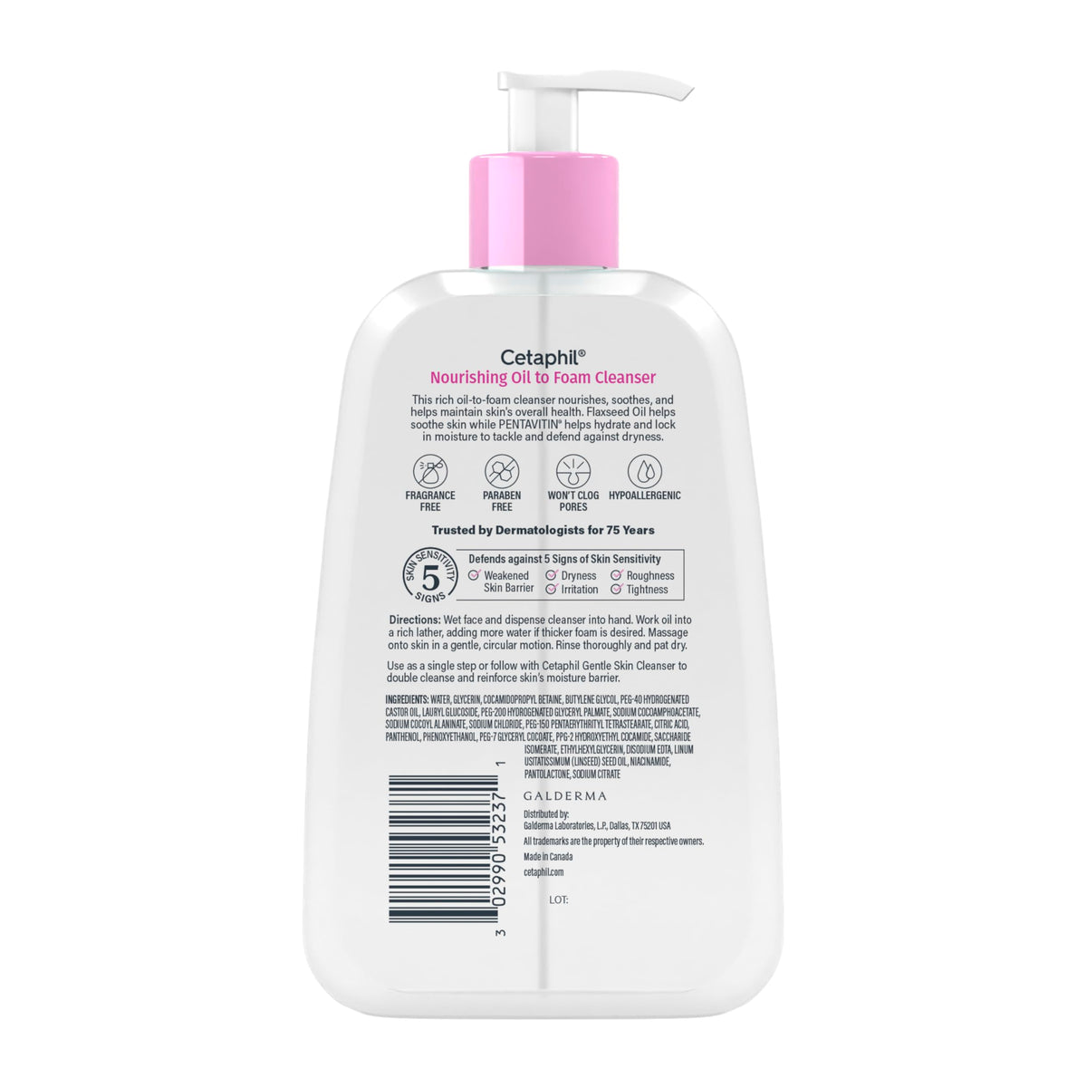 Cetaphil back label with ingredient and usage information visible
