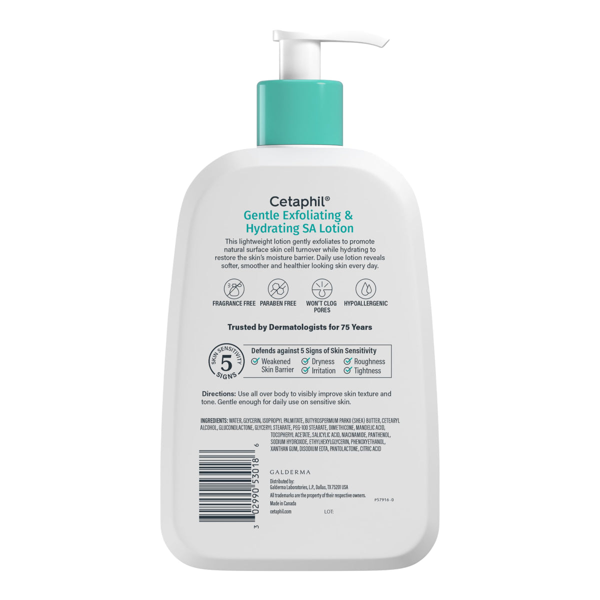 Cetaphil pump action dispensing lotion showing controlled easy-application benefit