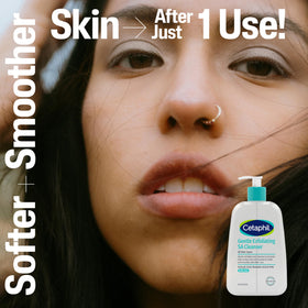 Cetaphil pump bottle label detail highlighting size and easy-dispense benefit