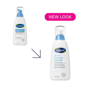 Cetaphil pump dispenser closeup delivering instant foam for convenience