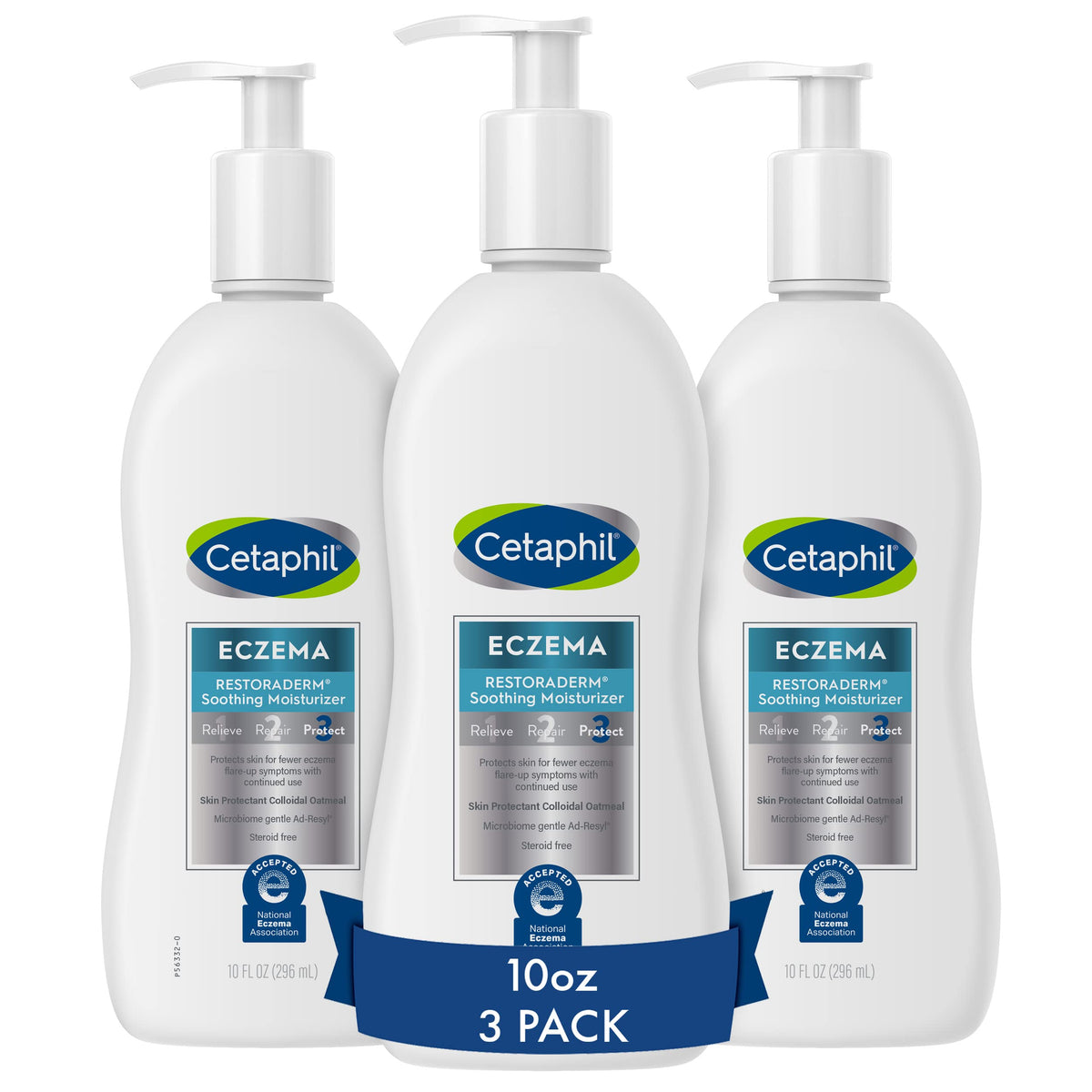 Cetaphil front packaging showing three bottles and product benefits