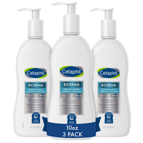 Cetaphil front packaging showing three bottles and product benefits