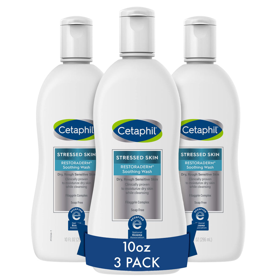 Cetaphil front packaging showing product benefits and three-pack convenience