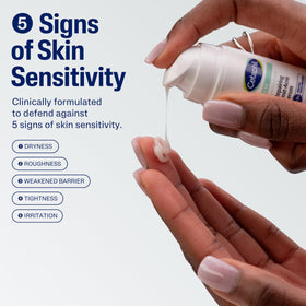 Cetaphil dropper and texture demonstrating lightweight absorbent formula