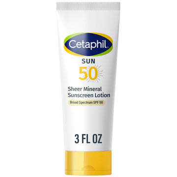 Cetaphil front packaging showing SPF 50 with clear benefit for sensitive skin
