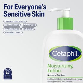 Cetaphil bottle beside a hand showing compact 4 oz travel friendly size
