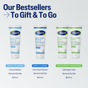 Cetaphil travel-sized tubes packed in a carry-on toiletry bag, TSA-approved convenience